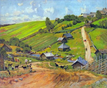 Paysage des plaines œuvres - village du gouvernorat de novgorod 1912 Konstantin Yuon plan scènes paysage paysage